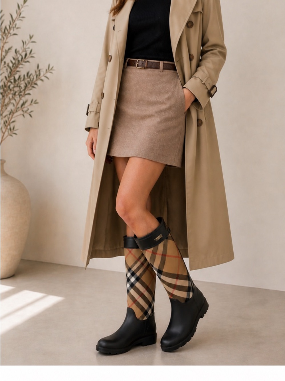Burberry Nova check tall rain boots rubber size 39 authentic luxury boots - Picture 1 of 16